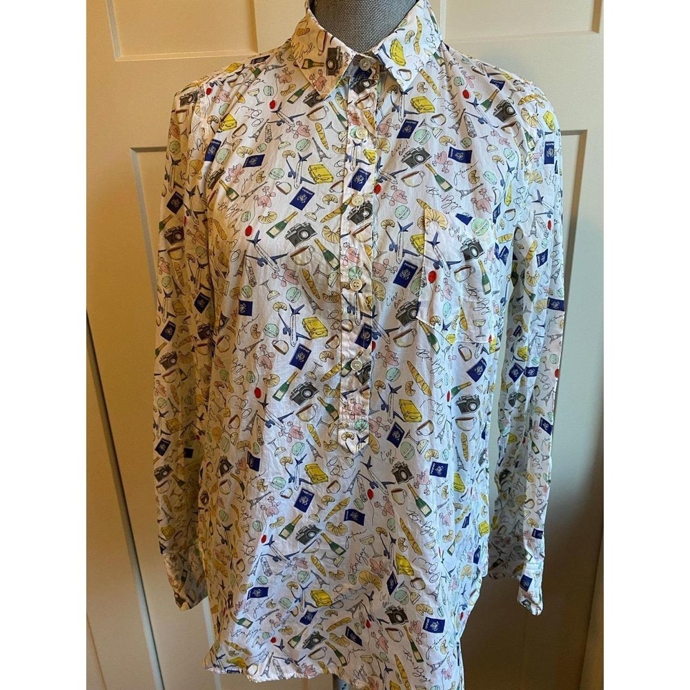 J Crew Shirt Women 8 Paris Travel Trip Bon Boyage Europe Popover Y2K sku53